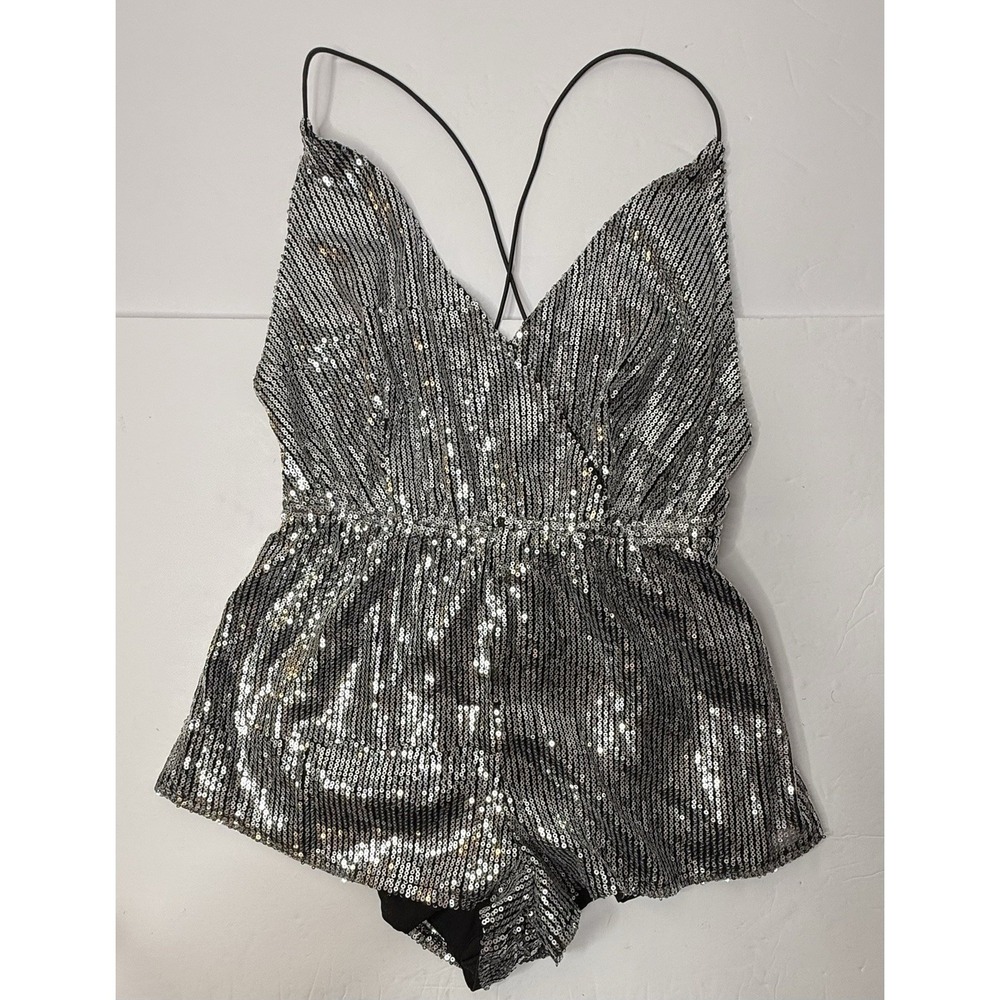 Showpo Disco Lights Playsuit Romper Sz 08 Silver Sequins Dance Festival Diva New